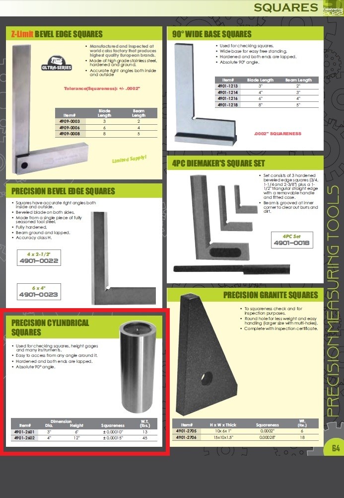 3″ DIAMETER X 6″ HIGH CYLINDRICAL SQUARE (4901-2601)