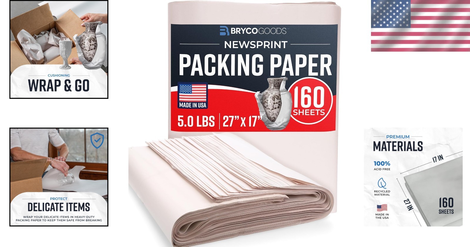 Versatile 160 Sheets Newsprint Packing Paper – 27″ x 17″ for Easy Wrapping