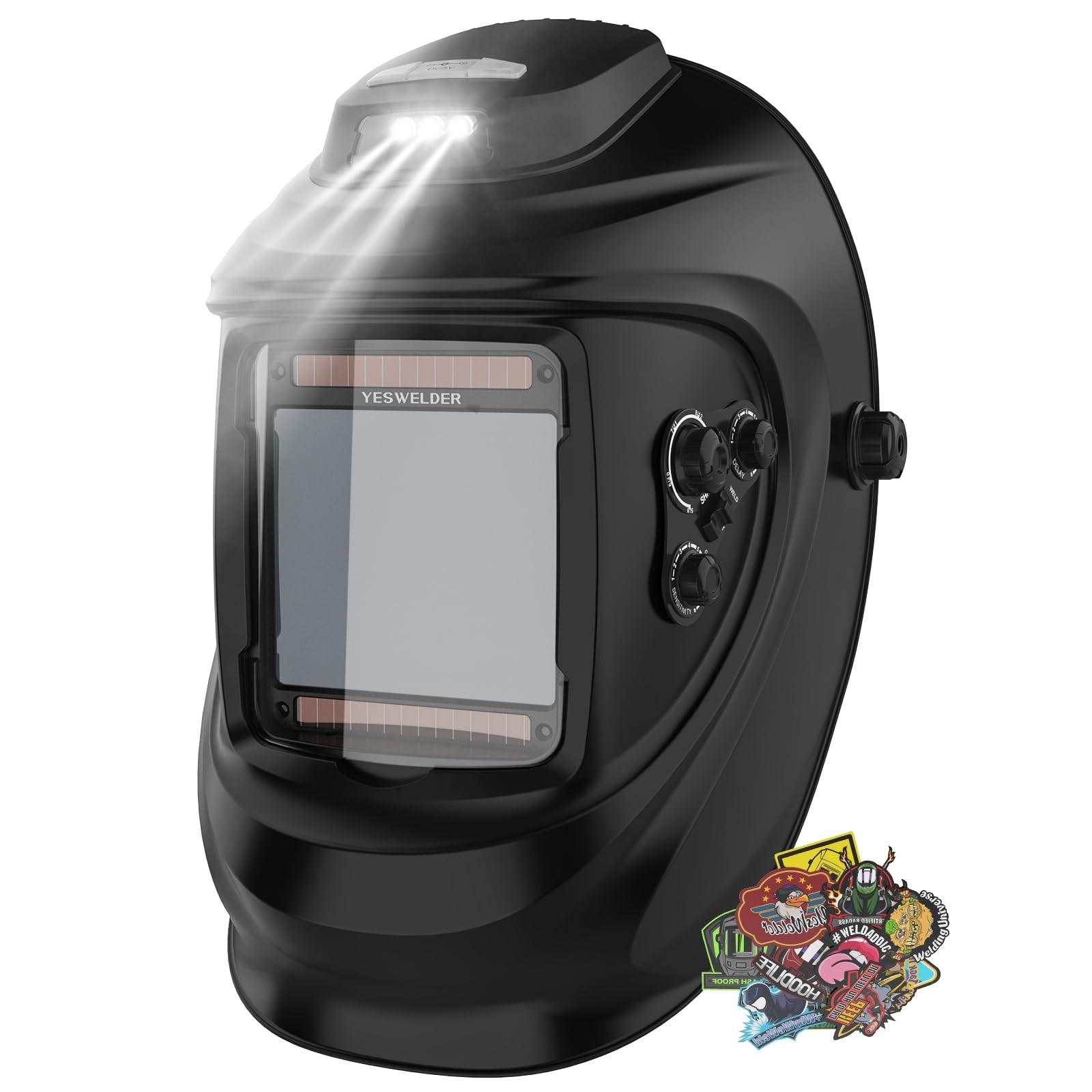 Auto Darkening Welding Helmet with Rechargeable Fan and Light, 3.93″X3.66″Lar…