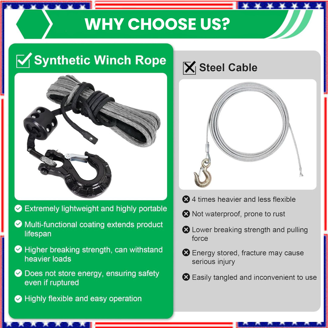 Synthetic Winch Rope Kit 3/16 Inch x 50 Feet 6000 lbs Winch Cable Line
