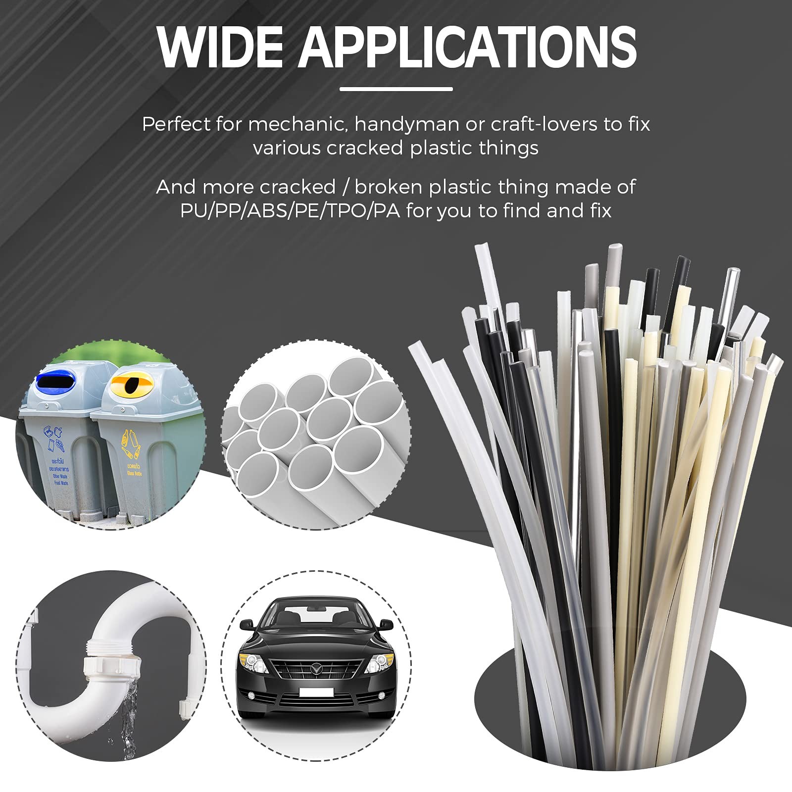 Plastic Welding Rods Assorted PU PP Welder Sticks for Repair 1/8 Inch 78 P