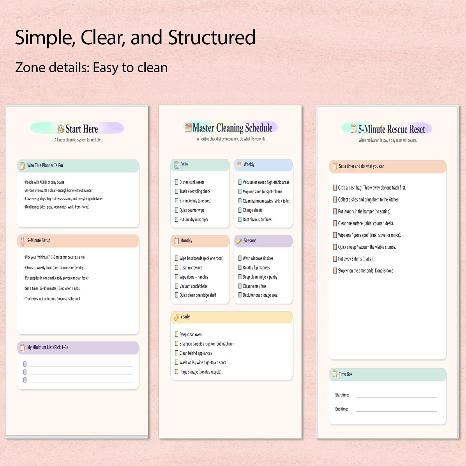 Adhd Cleaning Planner & Checklist – Undated Daily & Weekly Cleaning Schedule