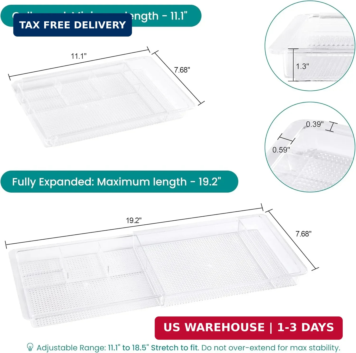 Oubonun Expandable Drawer Organizer 11.1″ to 19.2″ Width, Shallow Cosmetic Organ