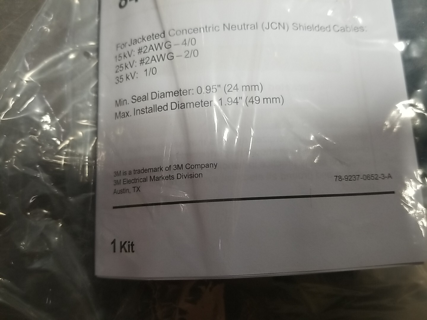 New In Sealed Plastic Bag 3M Cold Shrink 8452 Cable Accessory Sealing