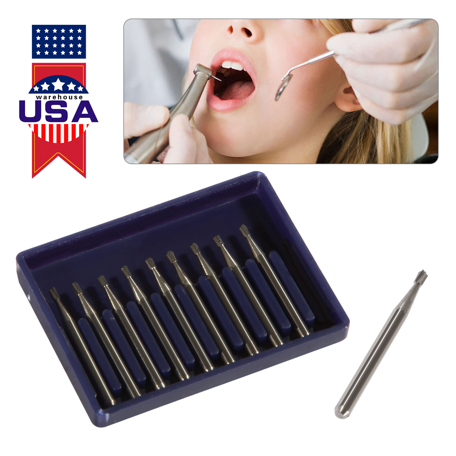 10pcs Dental Tungsten Carbide Pear-Shaped Burs for High Speed Handpiece FG330