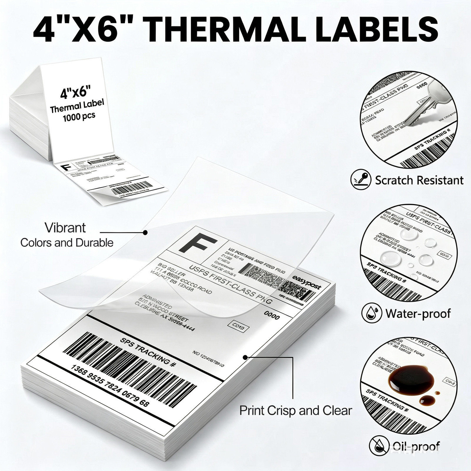 1000PACK labels 4 x 6 Direct Thermal Shipping Labels For Zebra Rollo Printers