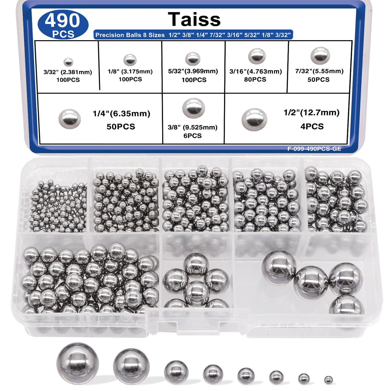 490PCS Precision Steel Ball Assortment Kit 8 Sizes Bearings Hardware Set
