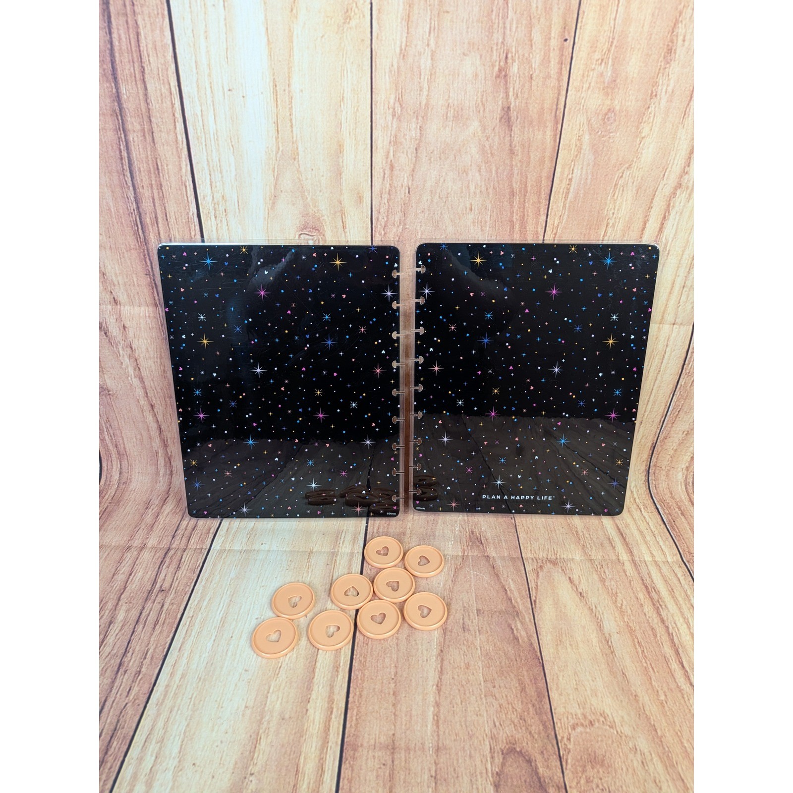 Happy Planner Disney 100 Mickey & Friends Front Back Cover & 9 Peach Heart Discs