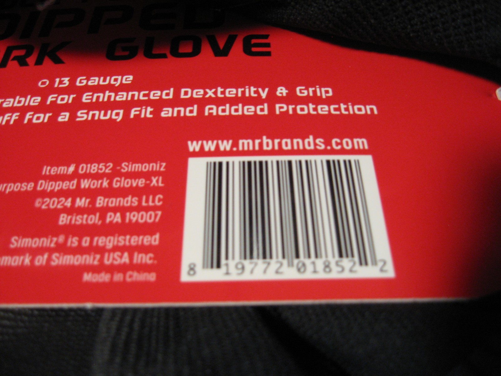 10 Pair Simoniz Multi-Purpose Dipped Work Gloves – Full Finger Black – Size L