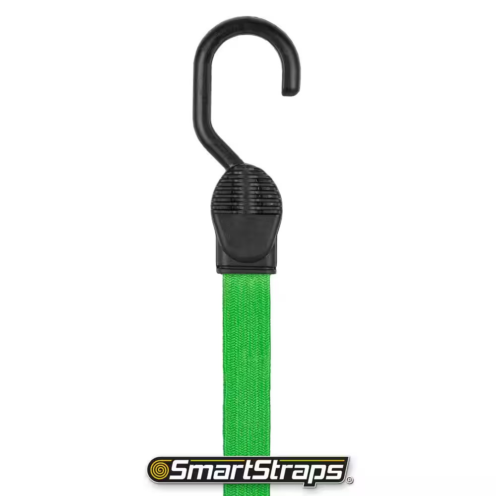 24 In. Green Flat Strap Bungee Cord with Hooks – 2 Pack
