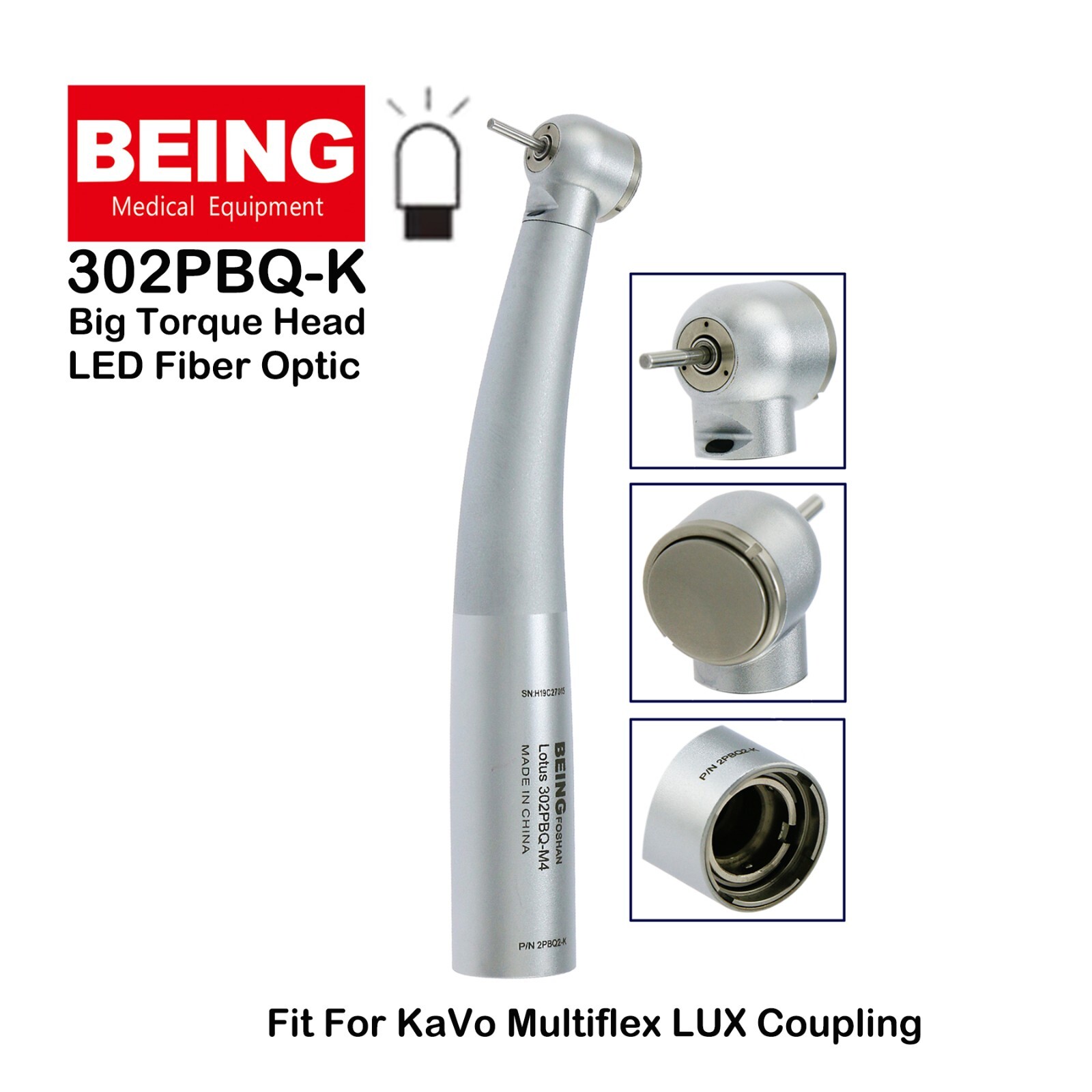 BEING Dental LED Fiber Optic High Speed Turbine Handpiece 302P 303P Fit KAVO NSK