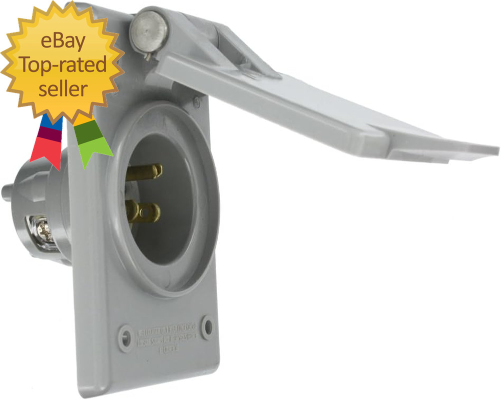 Straight Blade Flanged Male Power Inlet Receptacle 15 A 125 V Nylon Face Bod