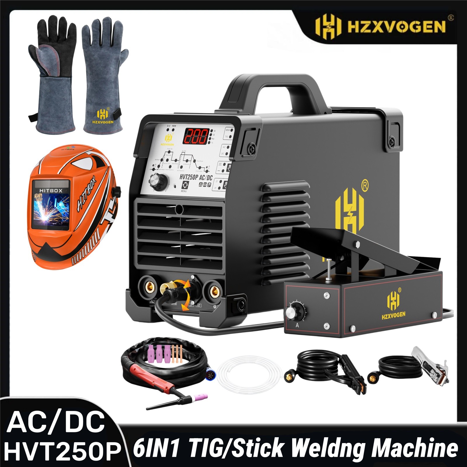 110V/220V Pulse Aluminium AC/DC TIG Welder 200A 2T/4T HF TIG/MMA Welding KIT DIY