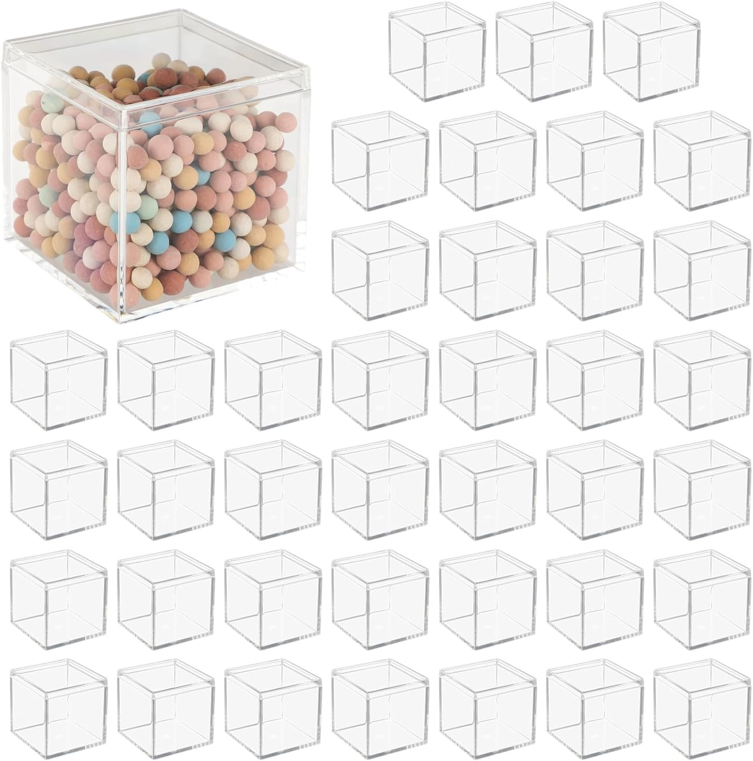 40 Pcs Acrylic Boxes – Clear Small Square Display Boxes, 2.2 X 2.2 X 2.2 In, wit