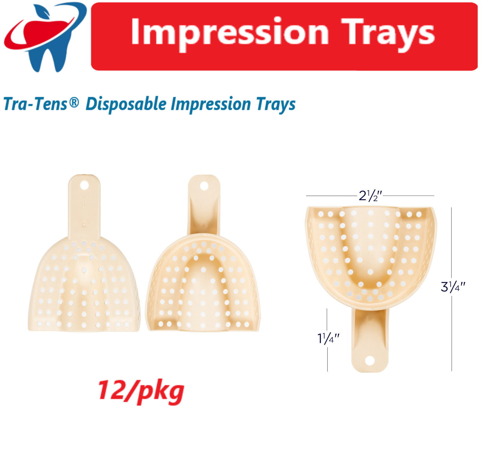 Water-Pik Dental Tra-Tens® Disposable Impression Trays – Perforated, 12/Pkg