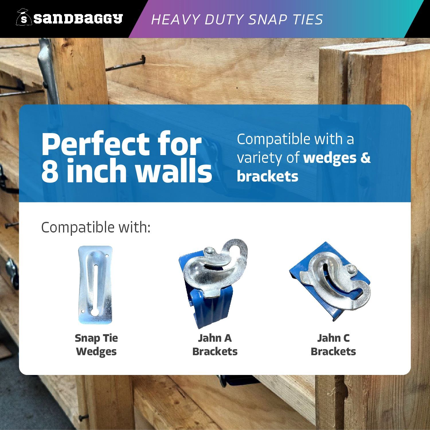 Sandbaggy 8″ x 4 ¾” Heavy Duty Snap Ties For Concrete Forms (3,350 lb SWL)
