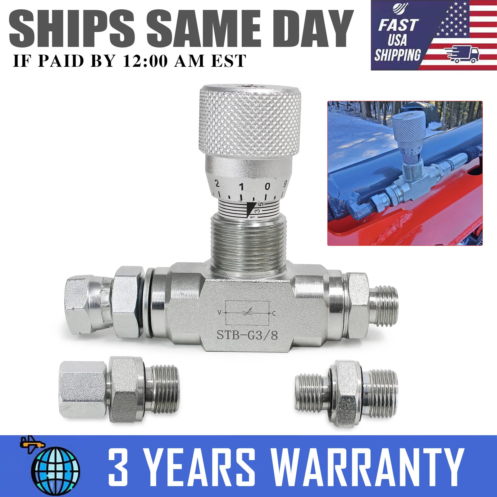 Hydraulic Flow Control Valve – STB-G3/8 – Mini Excavator – AGT – USA-3/8″ L08