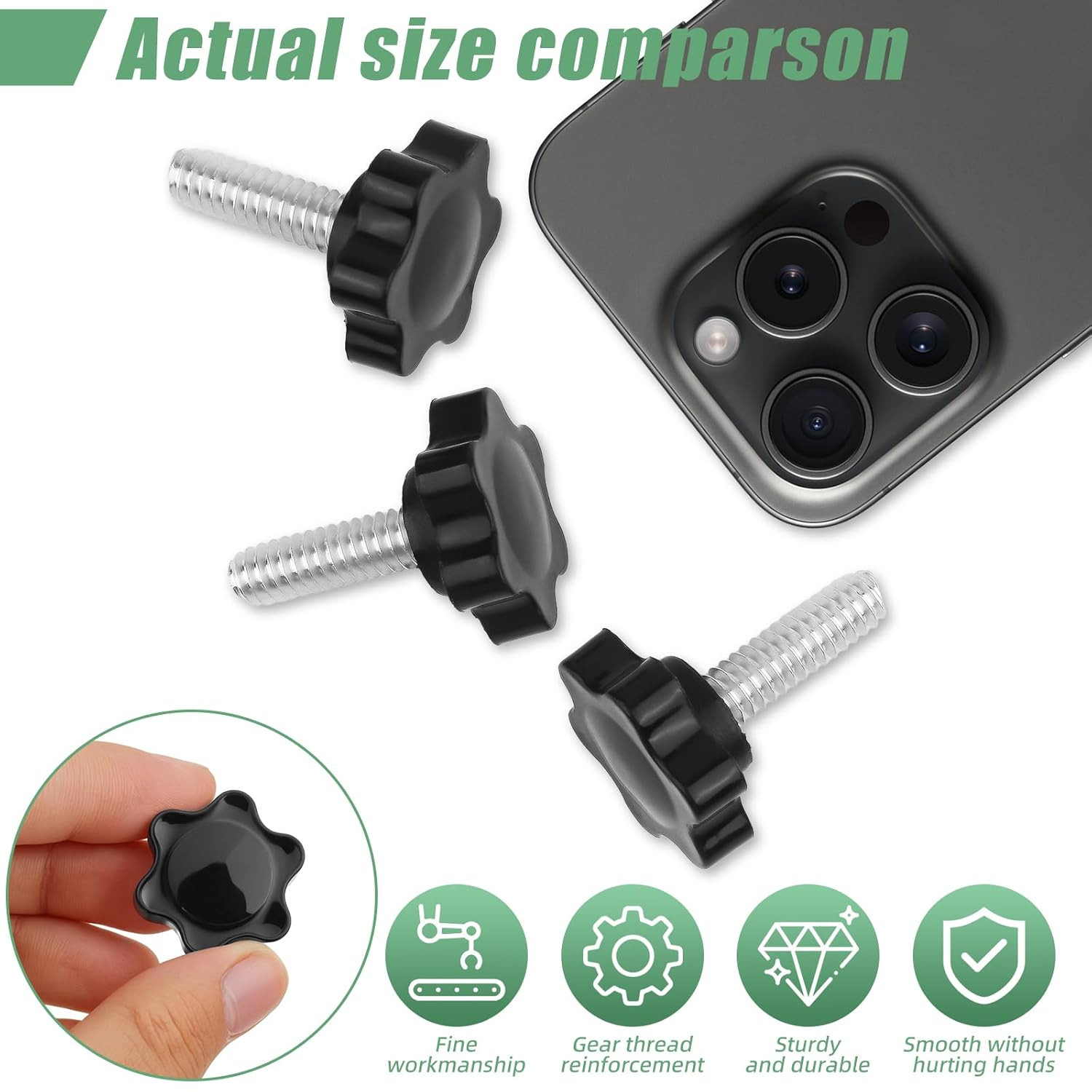 10PCS 1/4-20 Black Star Knobs, Threaded Knurled Thumb Nuts for Mechanical Instru