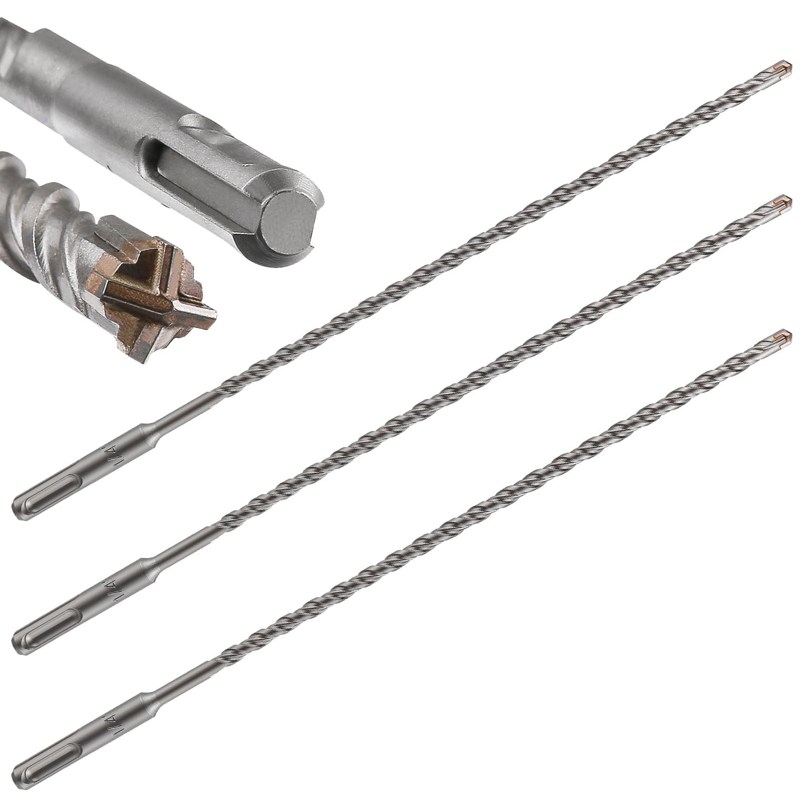 3 Pcs Long Concrete Drill Bit Set 1/4 Inch Cross Tip 10 to 12 Inch Masonry Kit