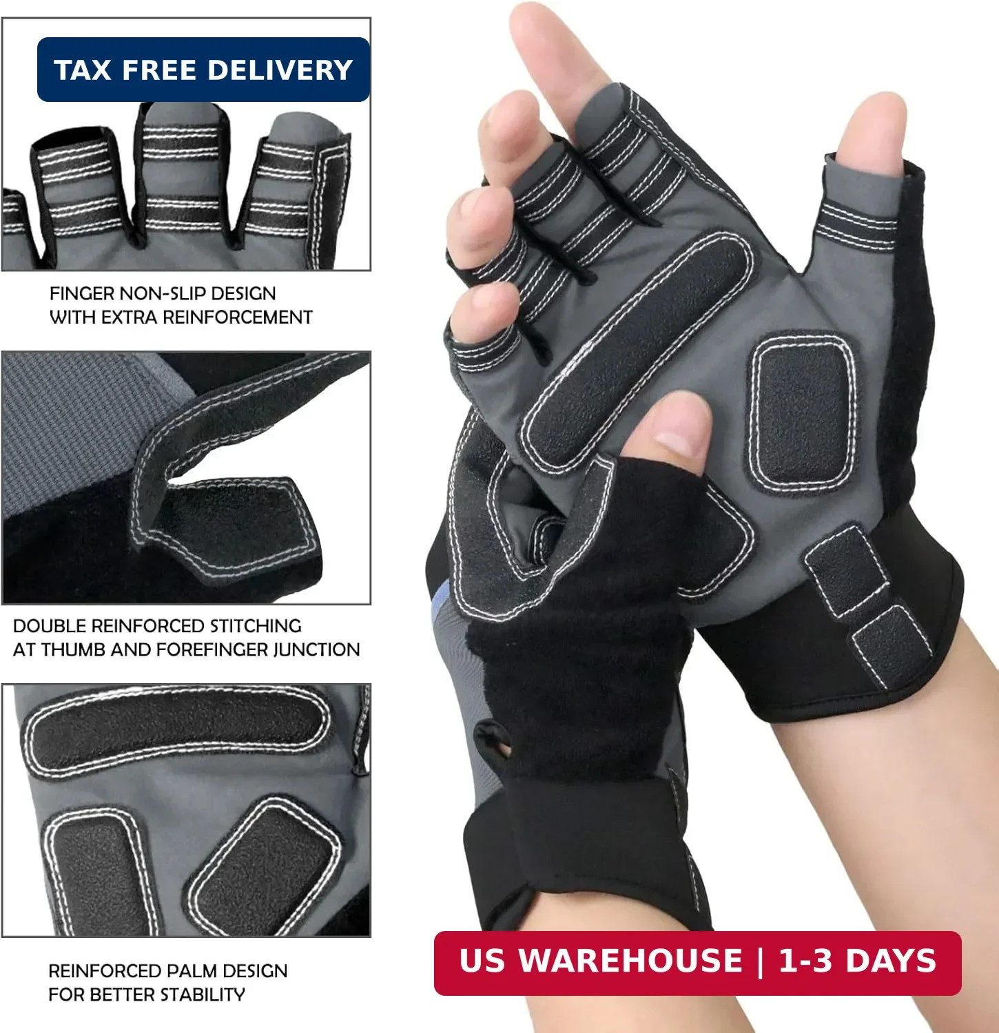 XUKER Half Finger Padded Palm Gloves for Water Sports, Robust & Slip Resistant,