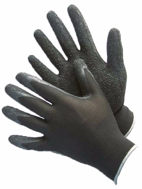1 DOZEN 12 PAIRS POLYESTER SHELL WITH TEXTURED BLACK LATEX COATING WORK GLOVES-L