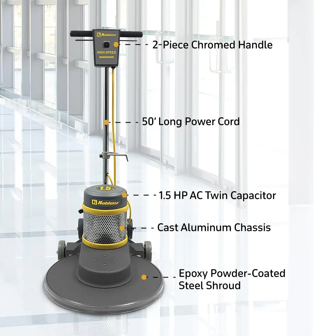 Koblenz B-1500-P High-Speed Floor Burnisher, Includes 20″ Floor Cleaner Pad, 1.5