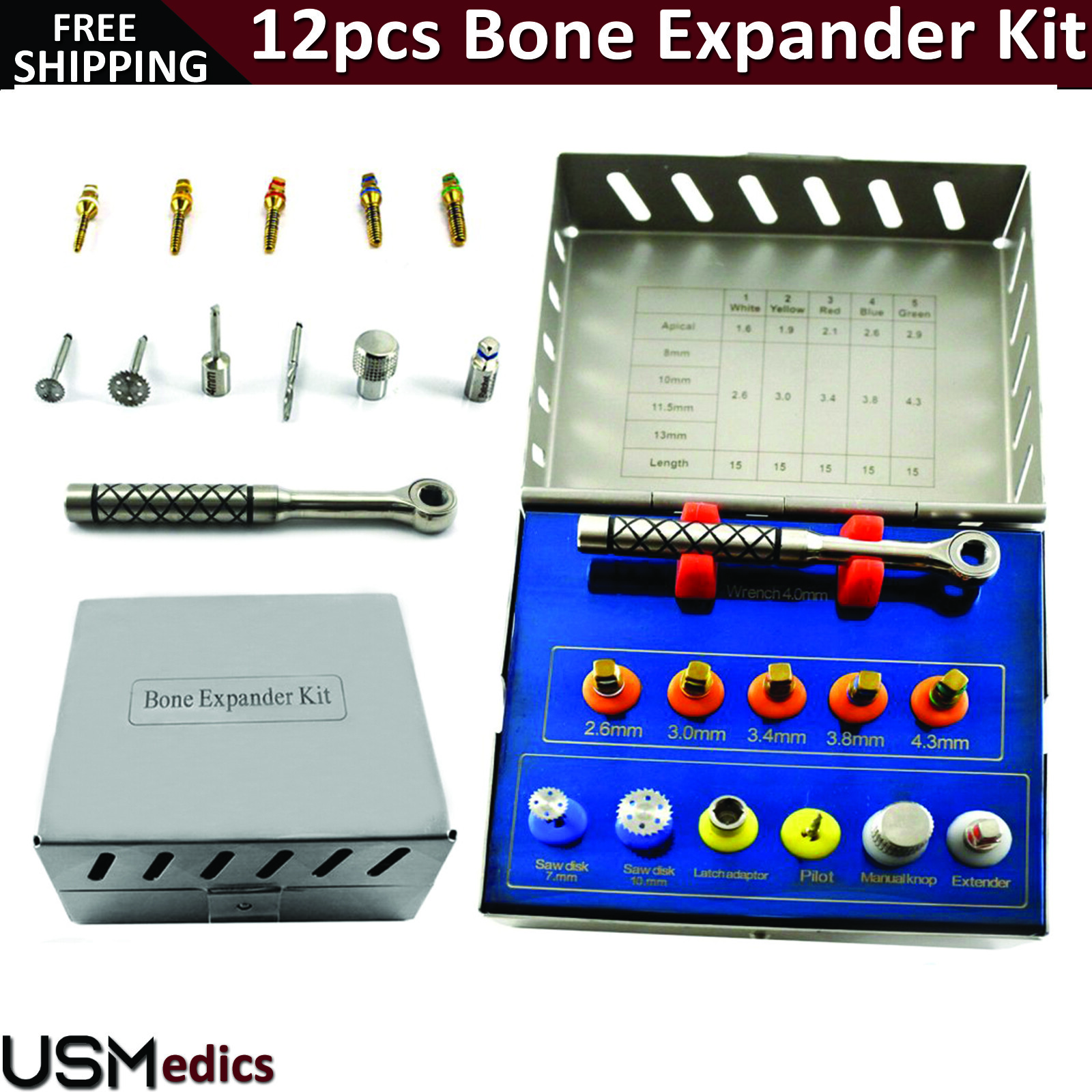12pcs Surgical Bone Expander Kit Sinus Lift With Saw Disks Dental Implants CE