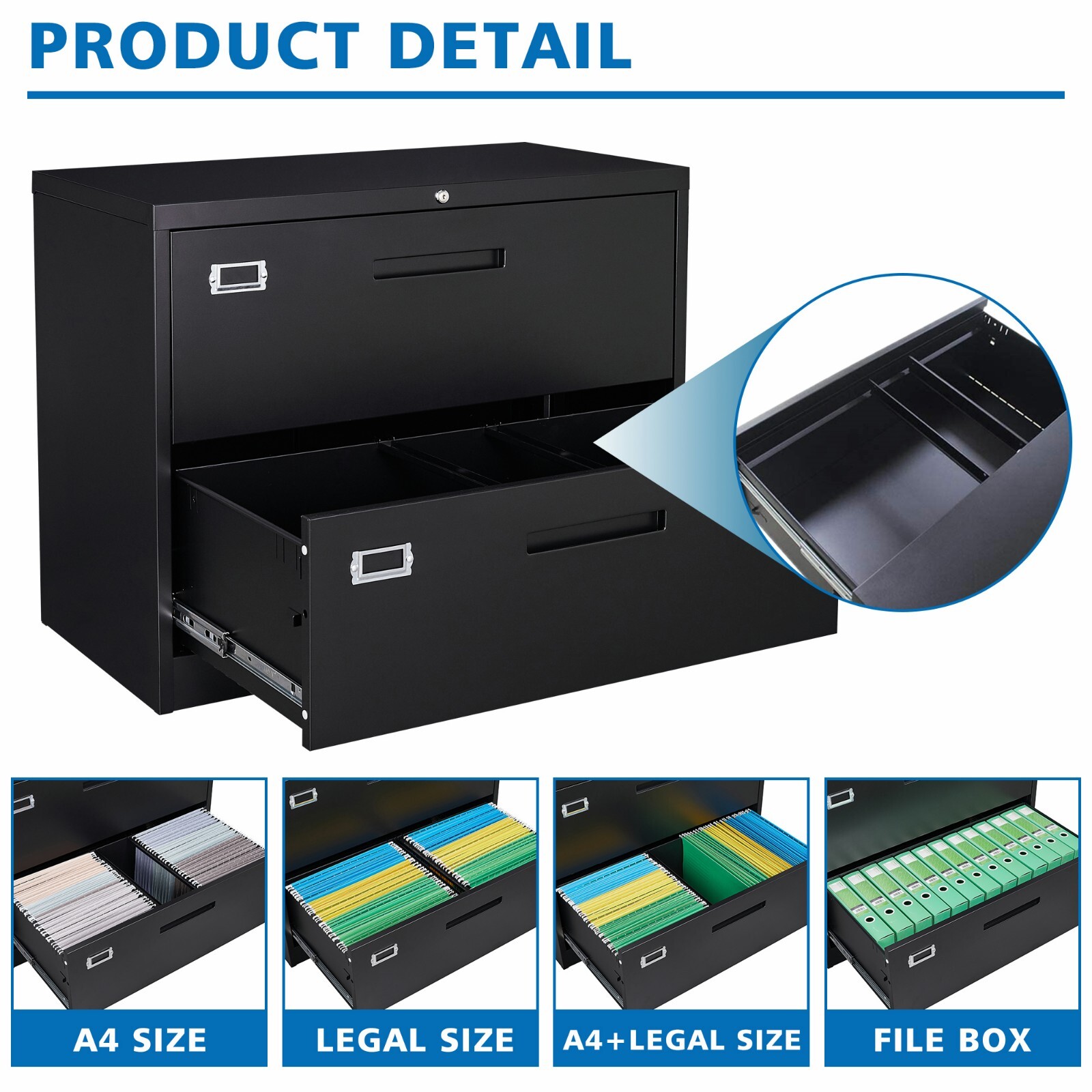 Metal Lateral File Cabinet 2 Drawer,Office Home Locking Filing Cabinet Organizer