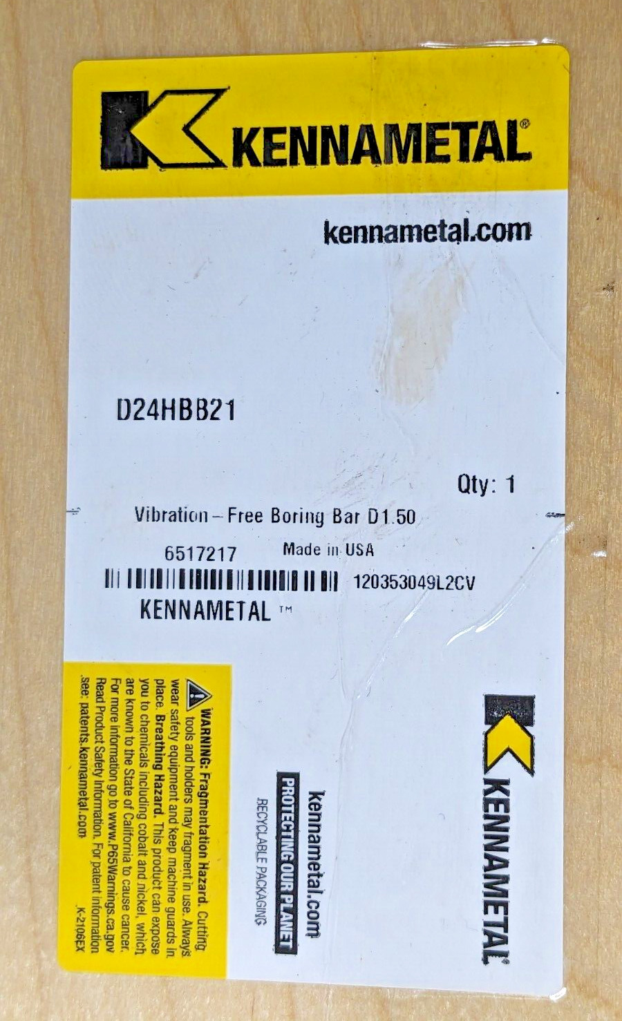 Kennametal Boring Bar Through Coolant 40.00 mm Min Bore 10XD D24HBB21 6517217
