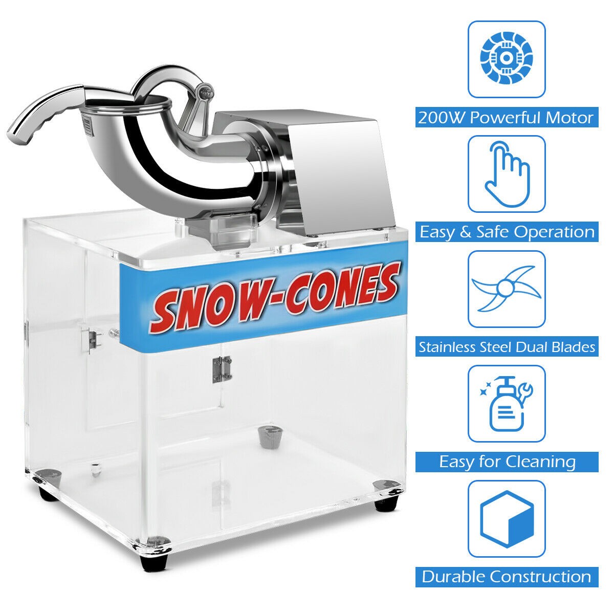 Electric Snow Cone Machine Ice Shaver Maker Shaving Crusher Dual Blades Silver