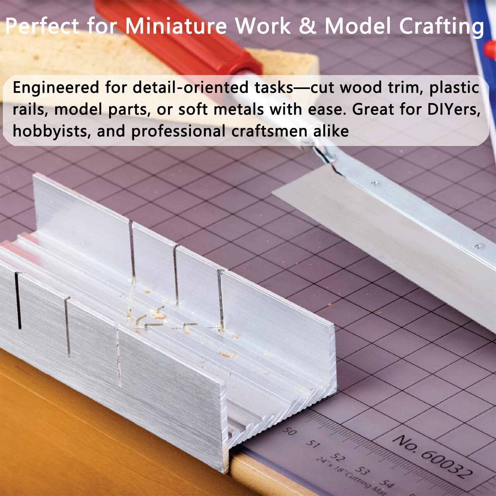 Mini Aluminum Miter Box for Hand Saw 5.3 Inch Precise 3 Angle Cutting Silver