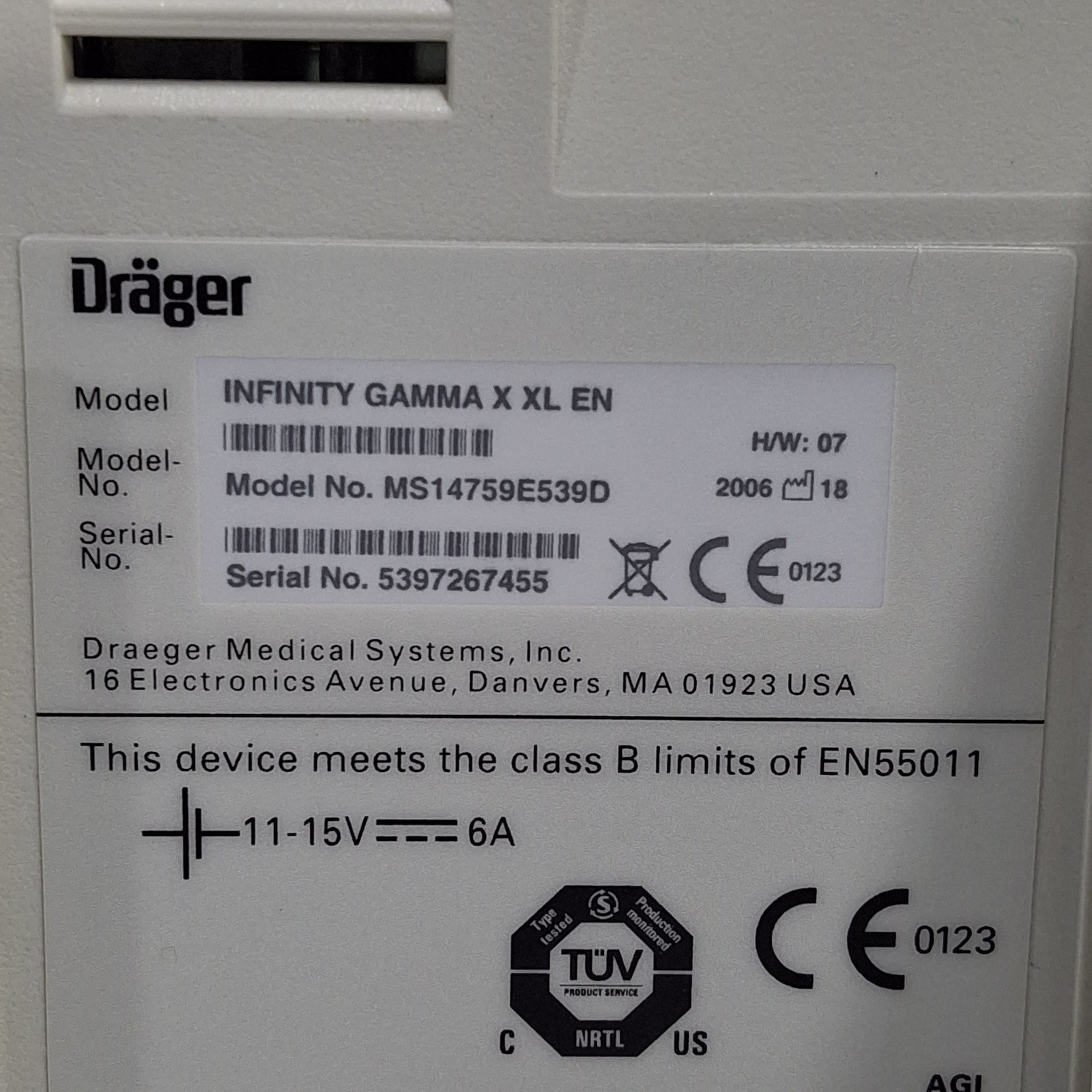 Draeger Medical Infinity Gamma X XL Patient Monitor