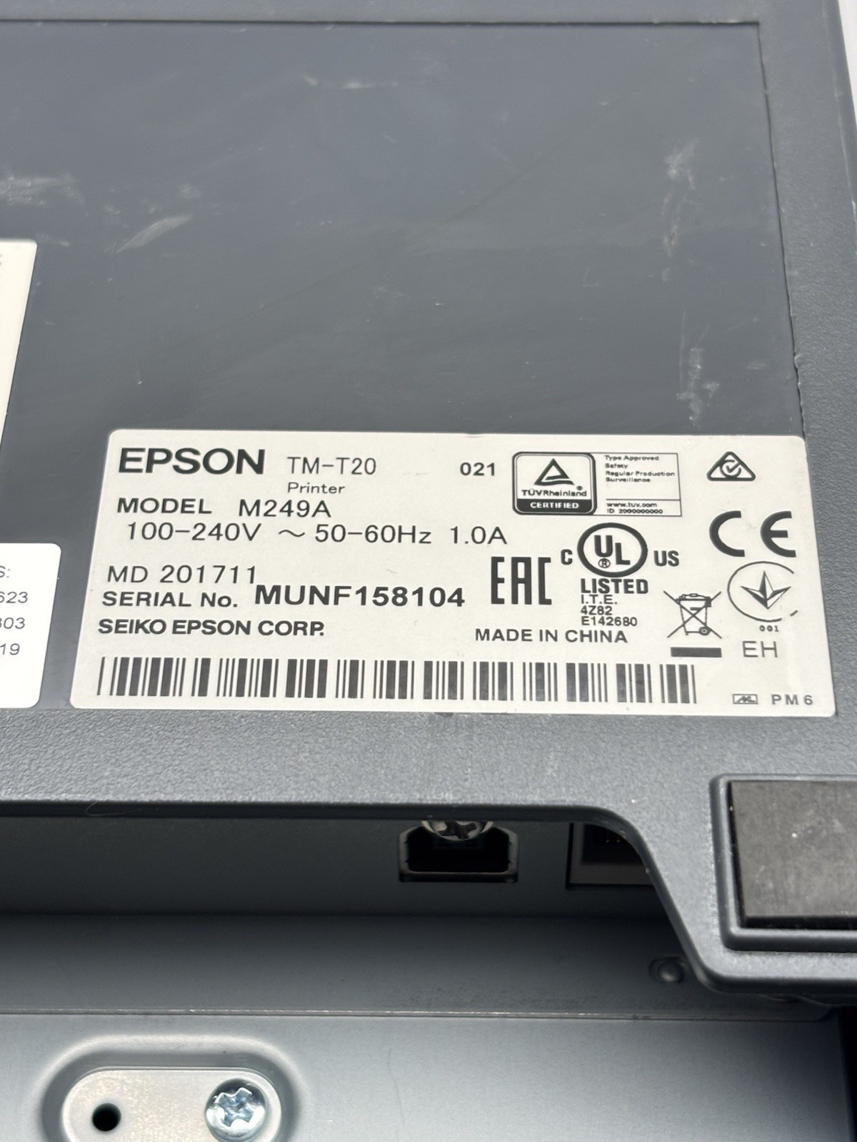 EPSON TM-T20 (M249A) Thermal Receipt Printer w/ Cords and Paper – Used Tested