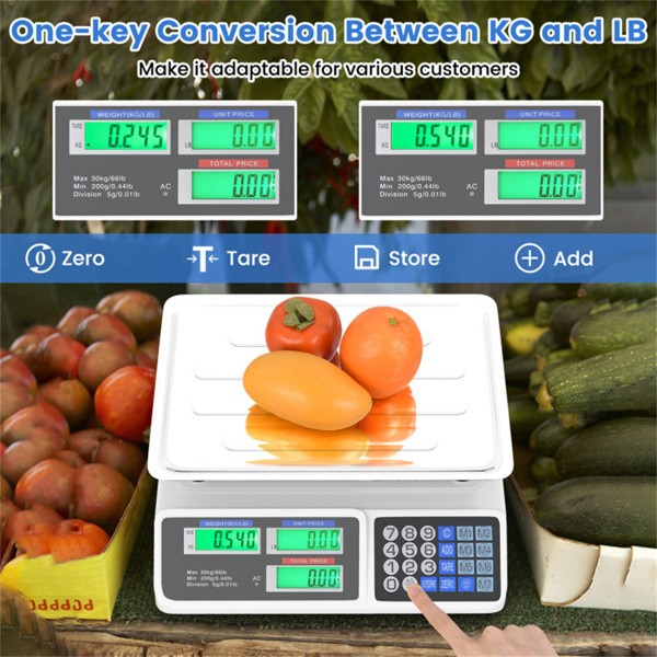 Digital Price Computing Food Scale 66lb/30kg Commercial Stainless Pan Market