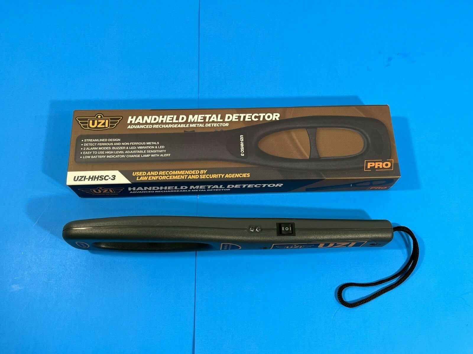 UZI Handheld Metal Detector Black Detect Ferrous / Non-Ferrous Metals HHSC-3