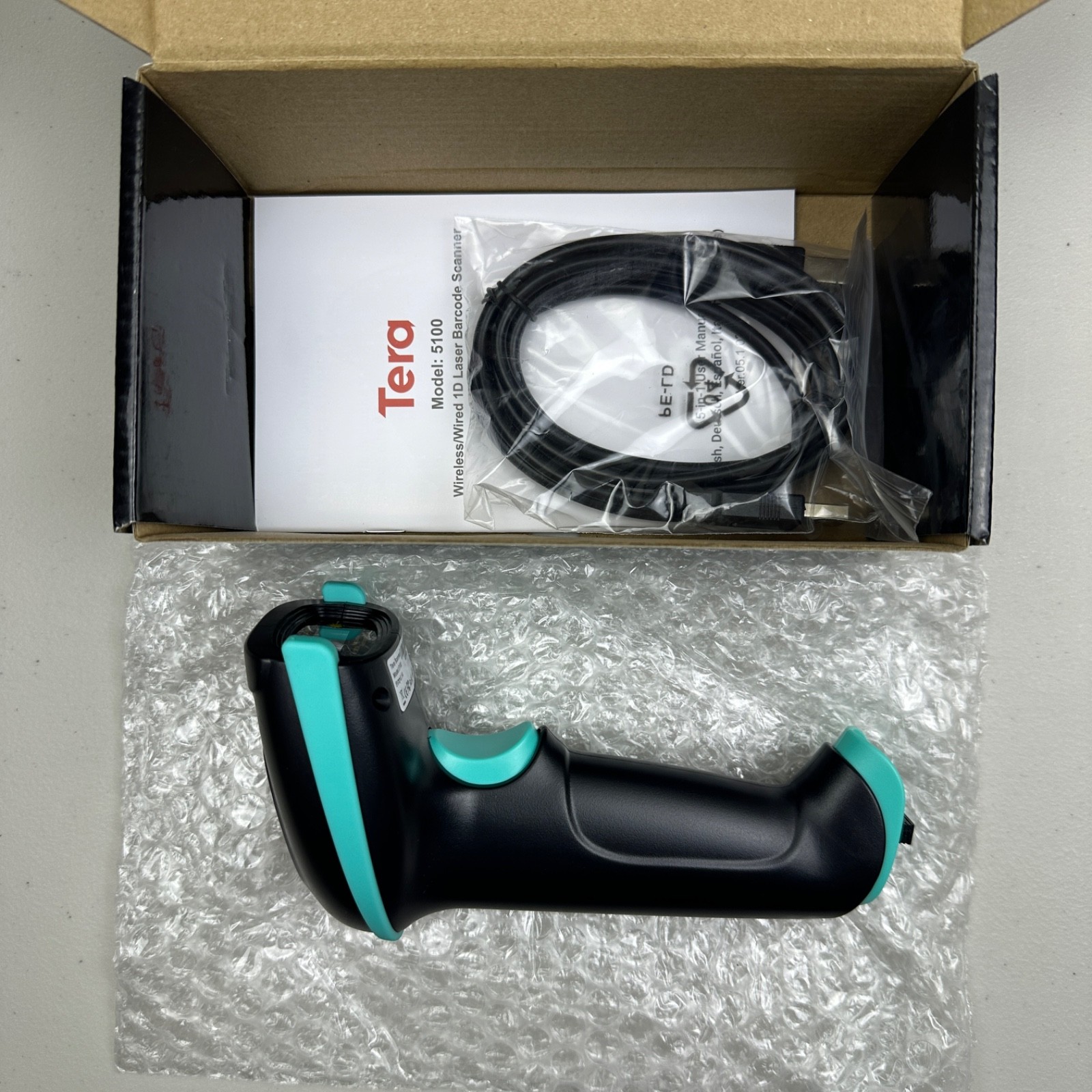Tera Barcode Scanner Wireless 1D Laser Cordless Barcode Reader USB 5100 Teal