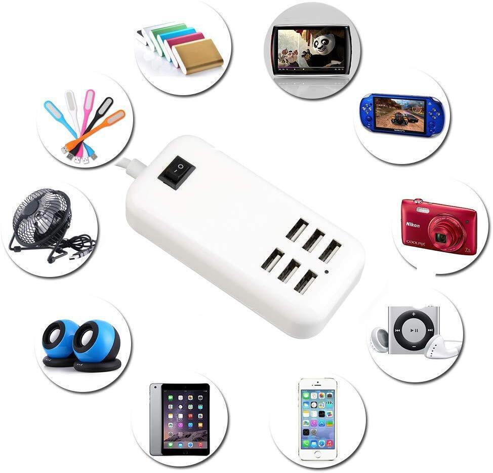 Multi 6 Port USB Hub Wall Charger Station Fast Charging Desktop AC Power Adapter
