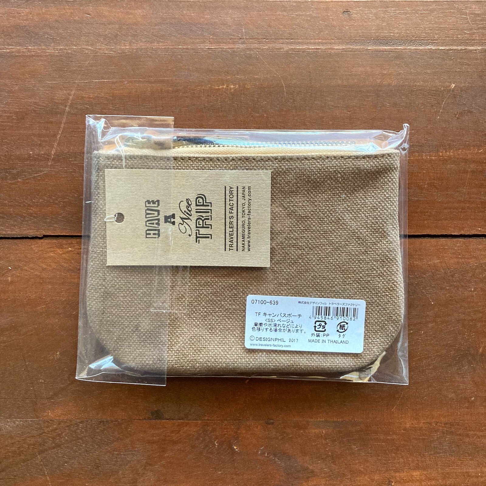 TRAVELER’S FACTORY Canvas Pouch Beige SS size W17.0xH12.0cm,W6.6xH4.7in