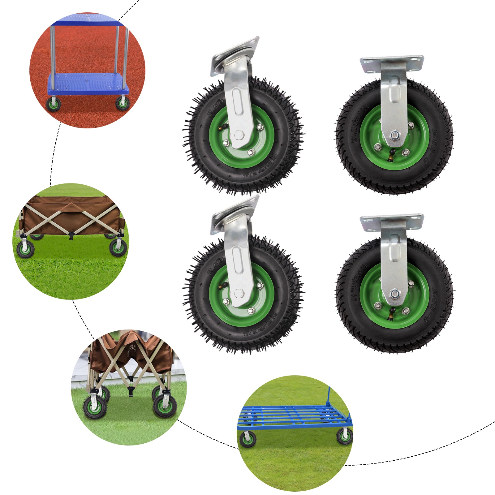 4Pcs 8″ Pneumatic Air Tire 2 Rigid + 2 Swivel Wheel HD Farm Cart Caster Large
