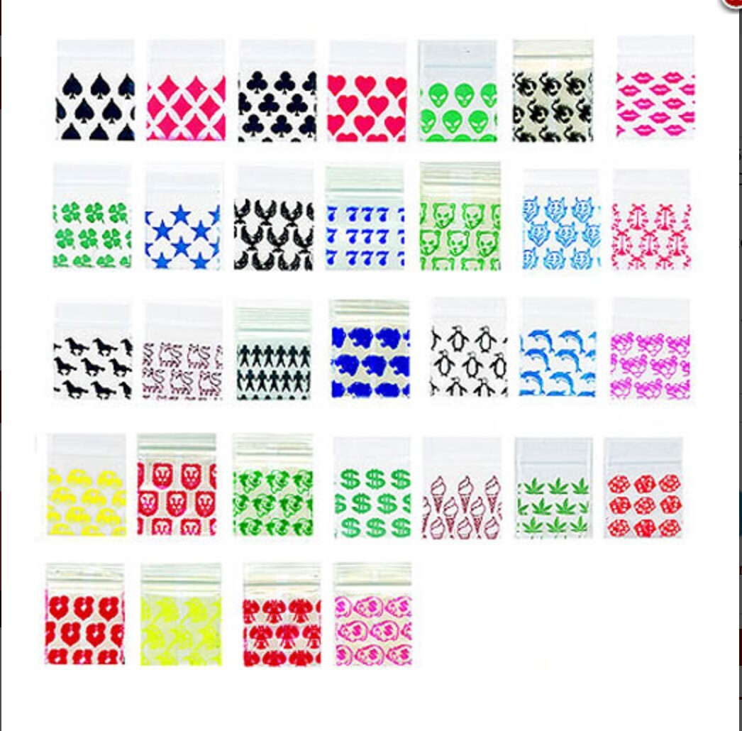 300 SMALL BAGGIES 1515 1.5″ X 1.5″ MINI RESEALABLE POLY (10+ MIXED DESIGNS)