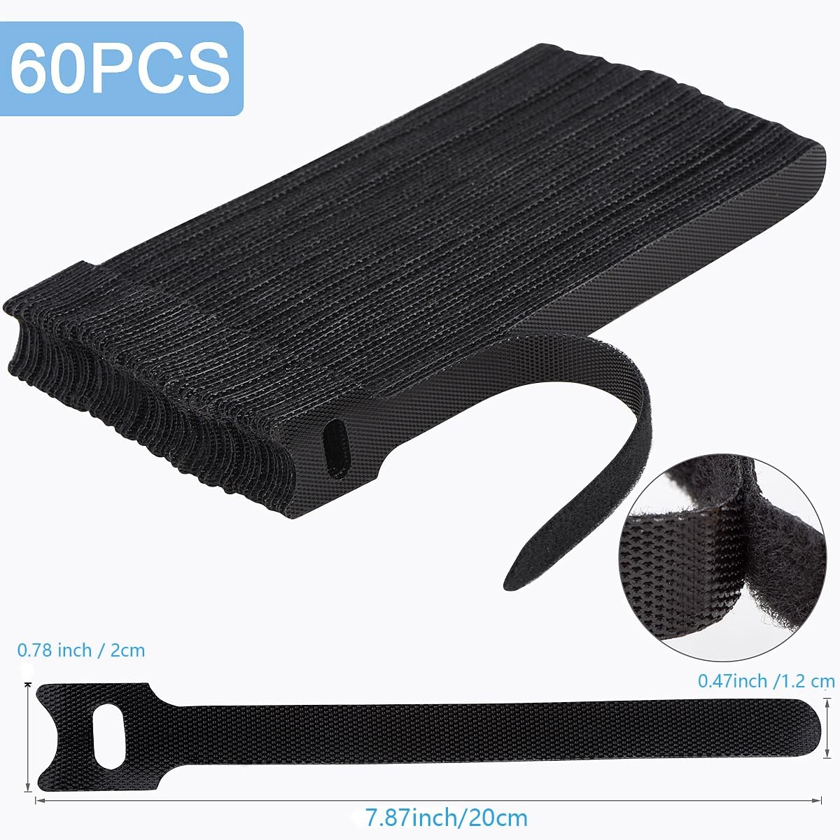 Nettbe Reusable Cable Ties, 60 PCS 8 Inches Adjustable 8inches-60PCS, Black
