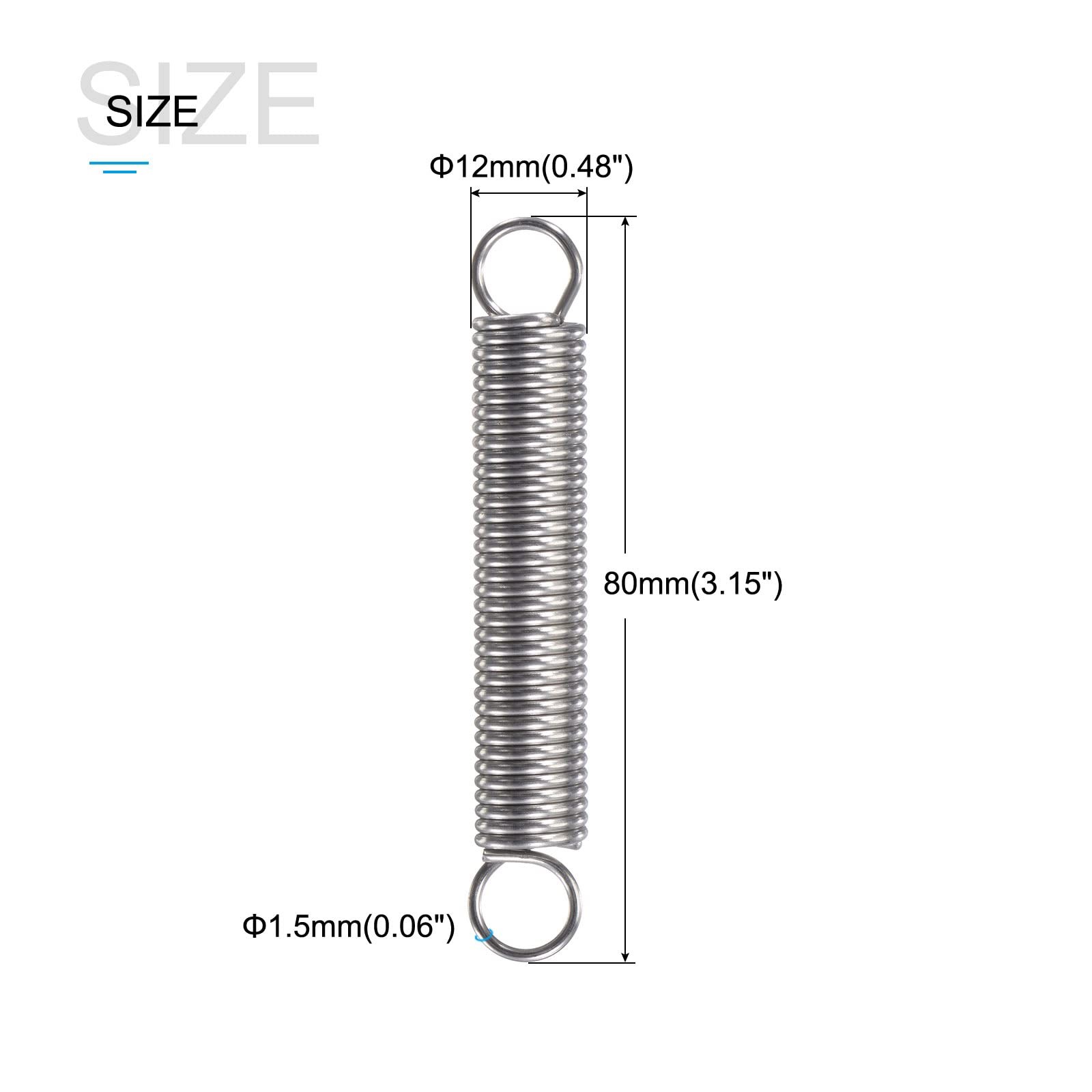 METALLIXITY Extension Spring (1.5x12x80mm/0.06″x0.48″x3.15″) 2Pcs, 304 Stainl…