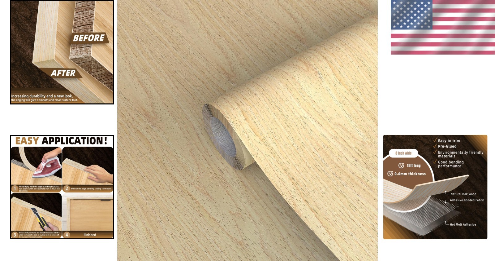 Oak Edge Banding 8″ x 15ft – High-Quality Pre-glued Veneer Tape for DIY Projects