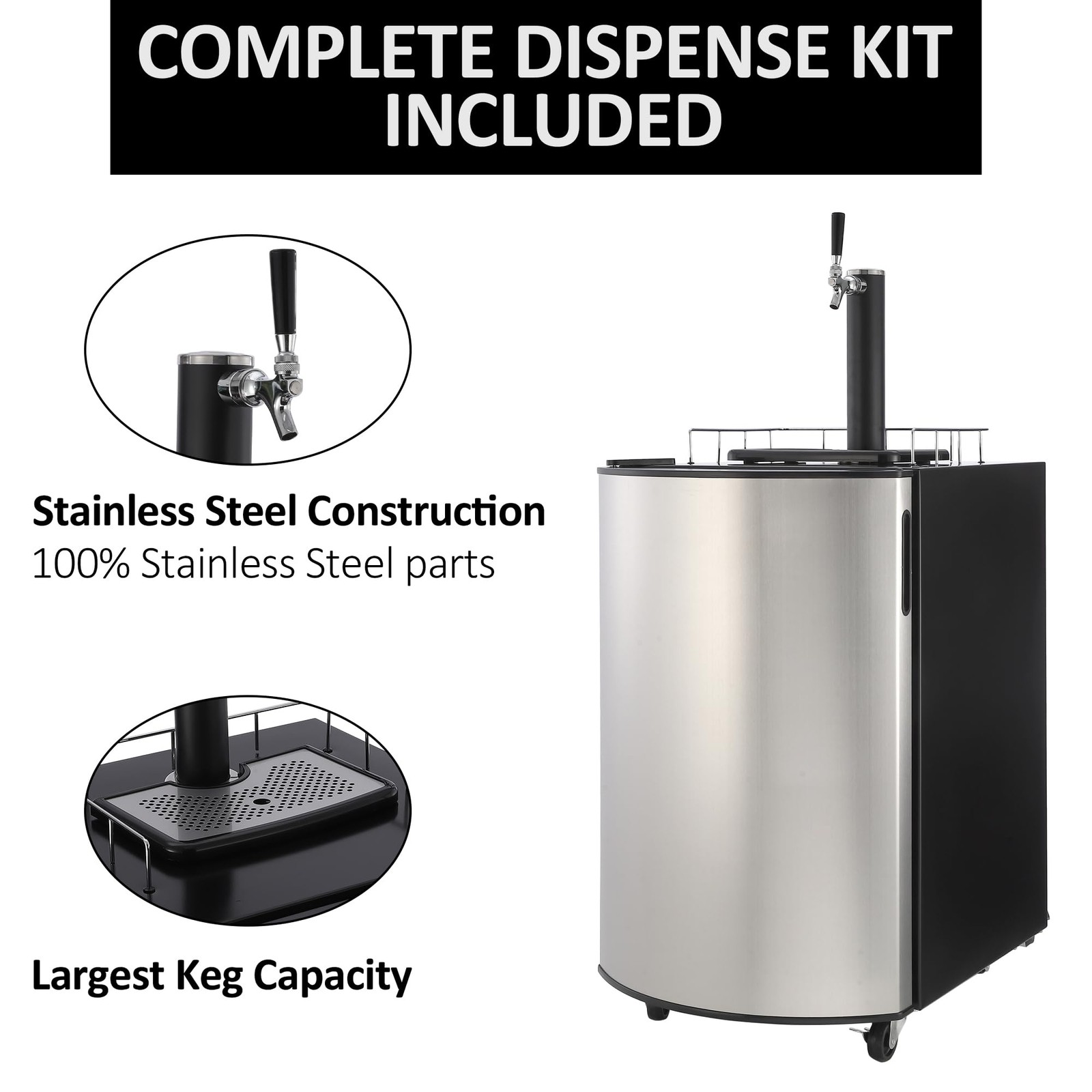 24» Full Size Kegerator Refrigerated Beer Dispenser W Faucet 32°F- 50°F 97/128L