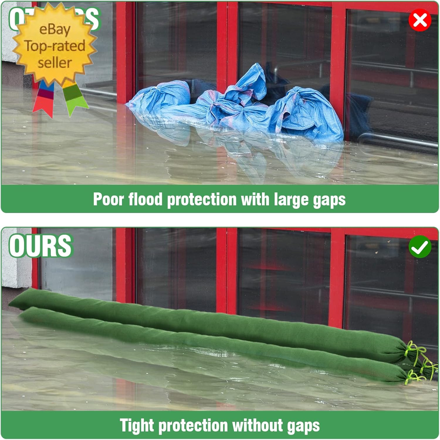 4 Pcs 6′ × 6″ Long Sand Bags for Flooding – Thickened Canvas Flood Protection