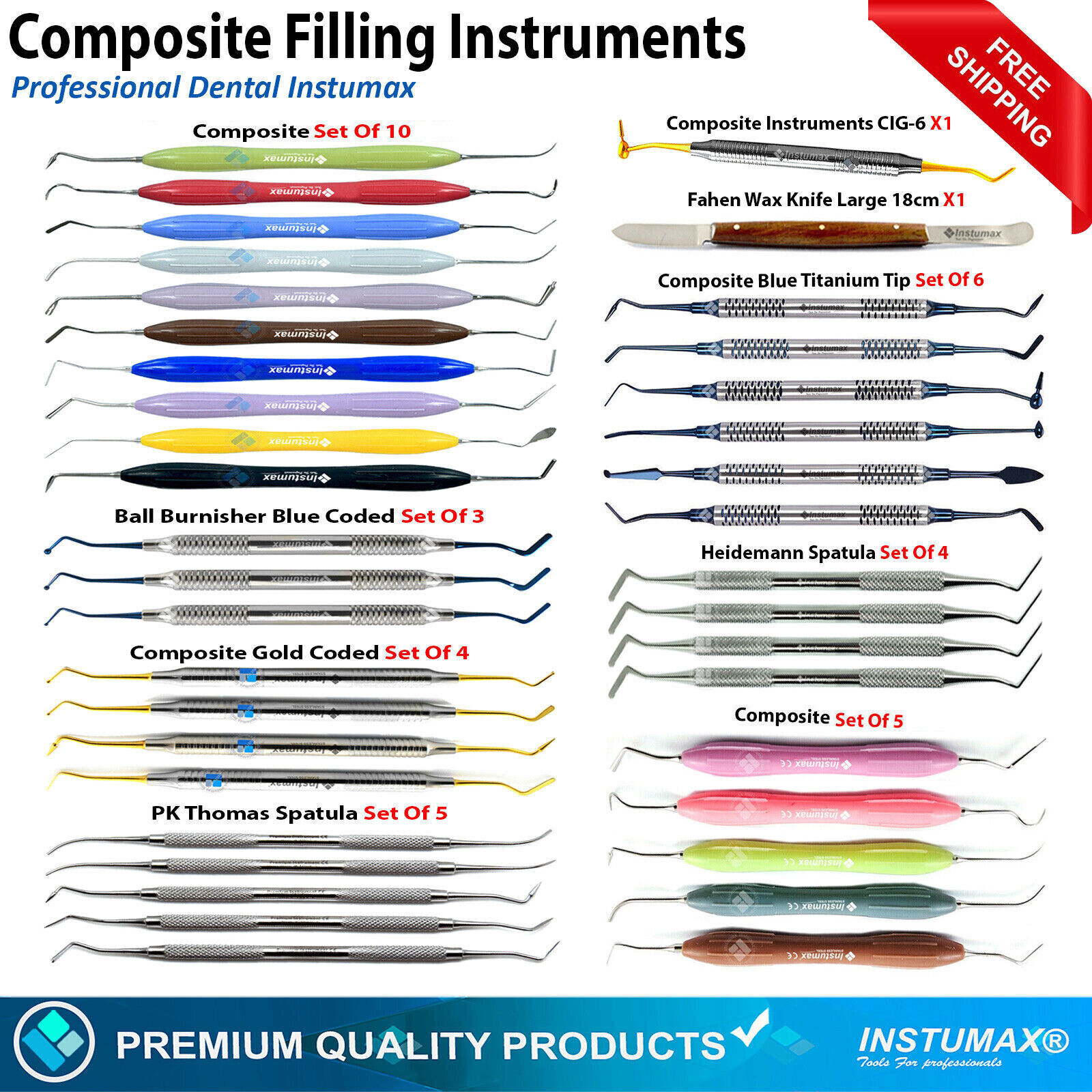 Range of Dental Composite Filling Instruments Restoration Placement INSTUMAX®