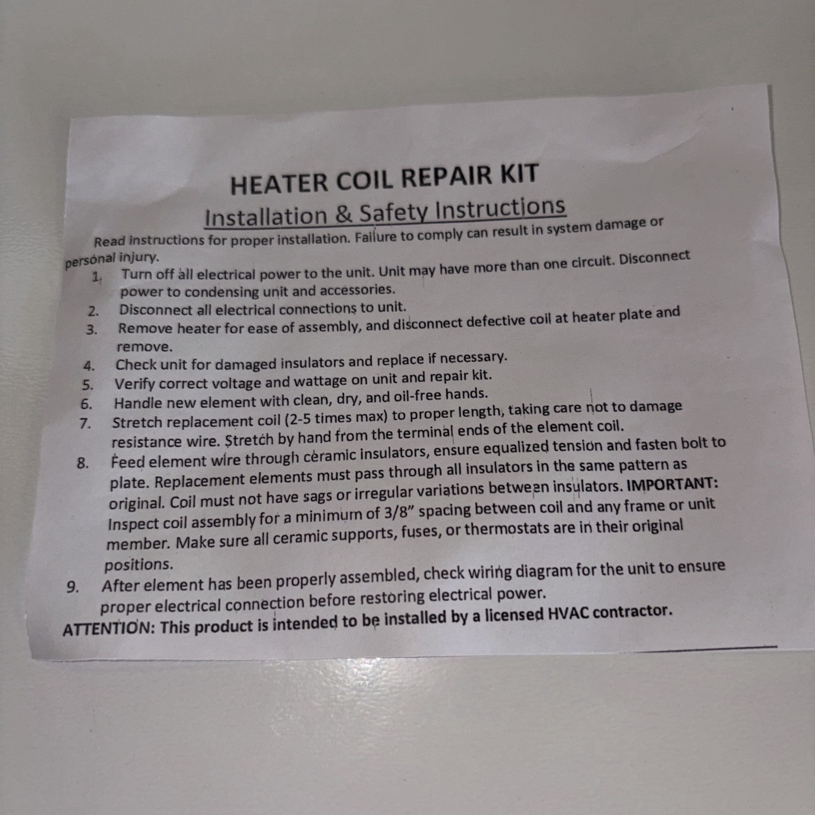 Qty 10Global Non-Fused Electric Heat Restring Kit 5KW • 240 Volts •Free Shipping