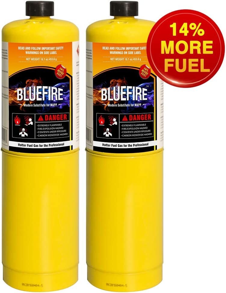 BLUEFIRE 2x MAPP MAP PRO Gas Fuel Cylinder,16.1oz,14% Bonus,Hotter than Propane!