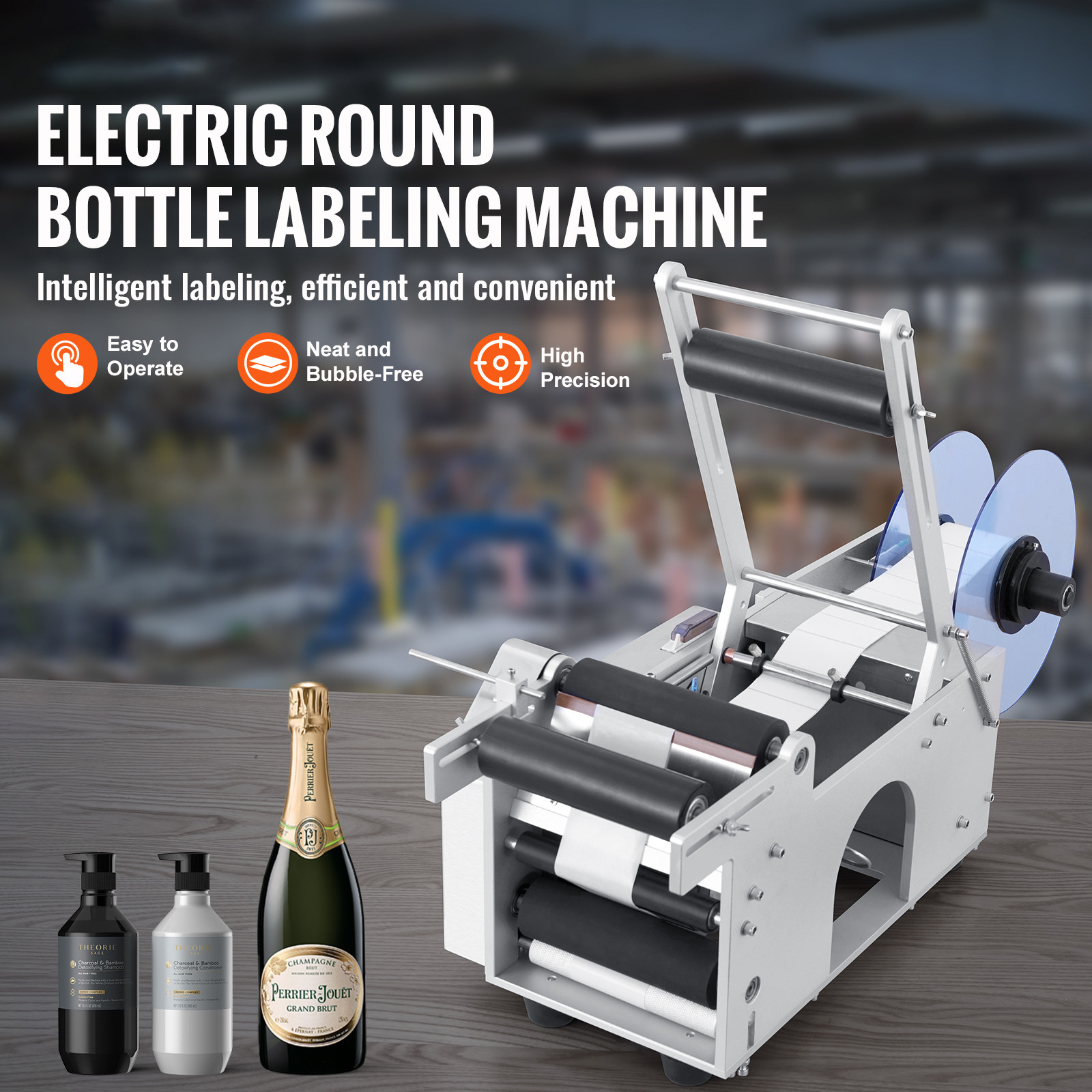 VEVOR Electric Labeling Machine Semi-Automatic Round Bottle Labeler 20-50pcs/min