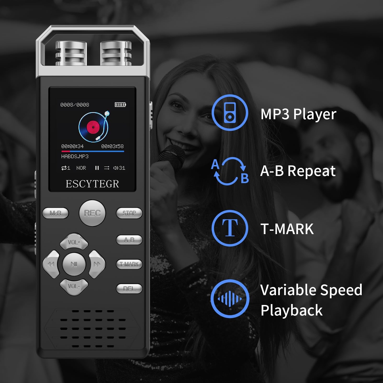 ESCYTEGR 144GB Digital Voice Activated Recorder 1536KBPS Audio Voice